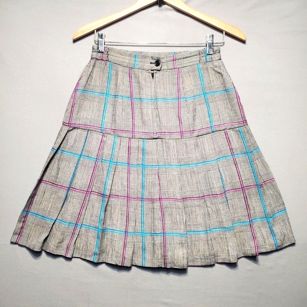 Y2K Plaid Pleated Schoolgirl Skirt Womens 6 Gray Pink Preppy Academia Tennis‎